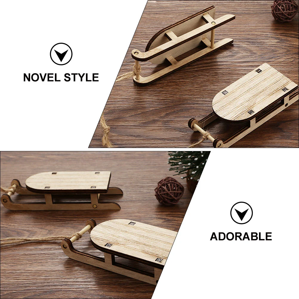 Sled Sleigh Wooden Christmas Ornament Miniature Tree Pendant Adornment Ornamentscutouts Decor Hangingdecoration Decorative Ski