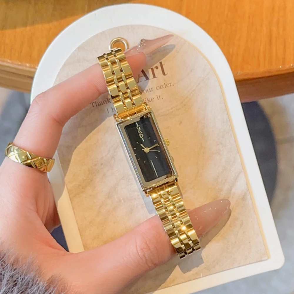 Fashion temperament minimalist luxury small gold watch square steel belt with quartz women's watch