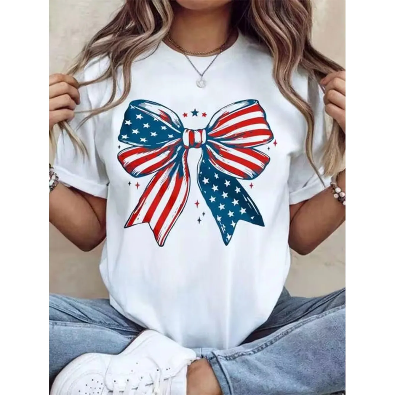 Camiseta patriótica con la bandera estadounidense para mujer, camiseta informal de verano para el Día de la Independencia, 4 de julio, diseño de estrellas y rayas rojas y azules, camiseta gráfica para fiesta de vacaciones nacionales, 220 g