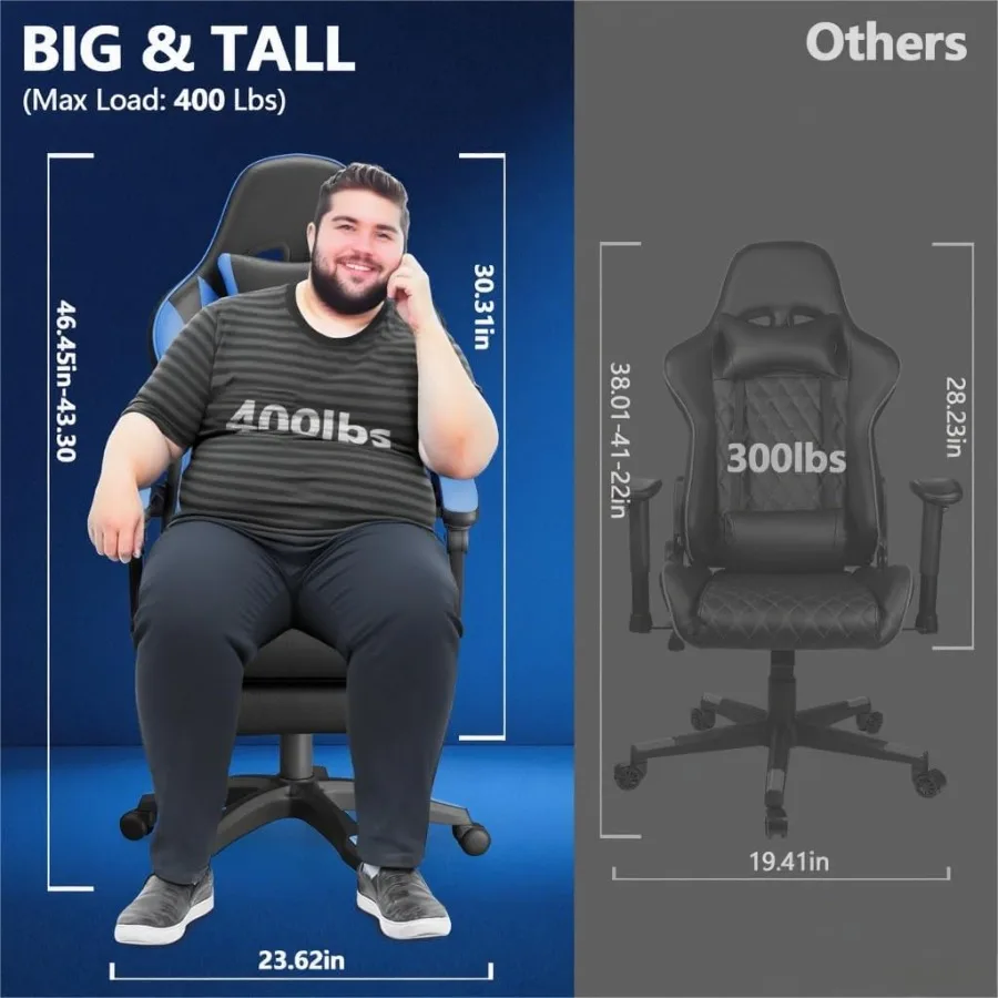 كرسي ألعاب HighBack مع مكبرات صوت بلوتوث مدمجة وأضواء LED محيطة للترفيه الغامر ومساند للذراعين ثلاثية الأبعاد قابلة للتعديل