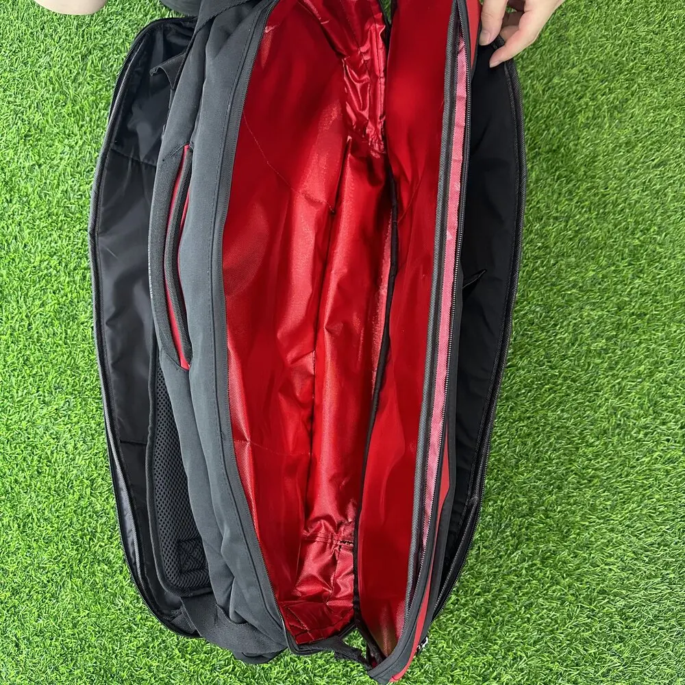 Wilson Embossed Logo Clash V2 Super Tour Tennis Bag for 9 Rackets with Thermoguard Compartment Red PET Shell Racquet Backpack