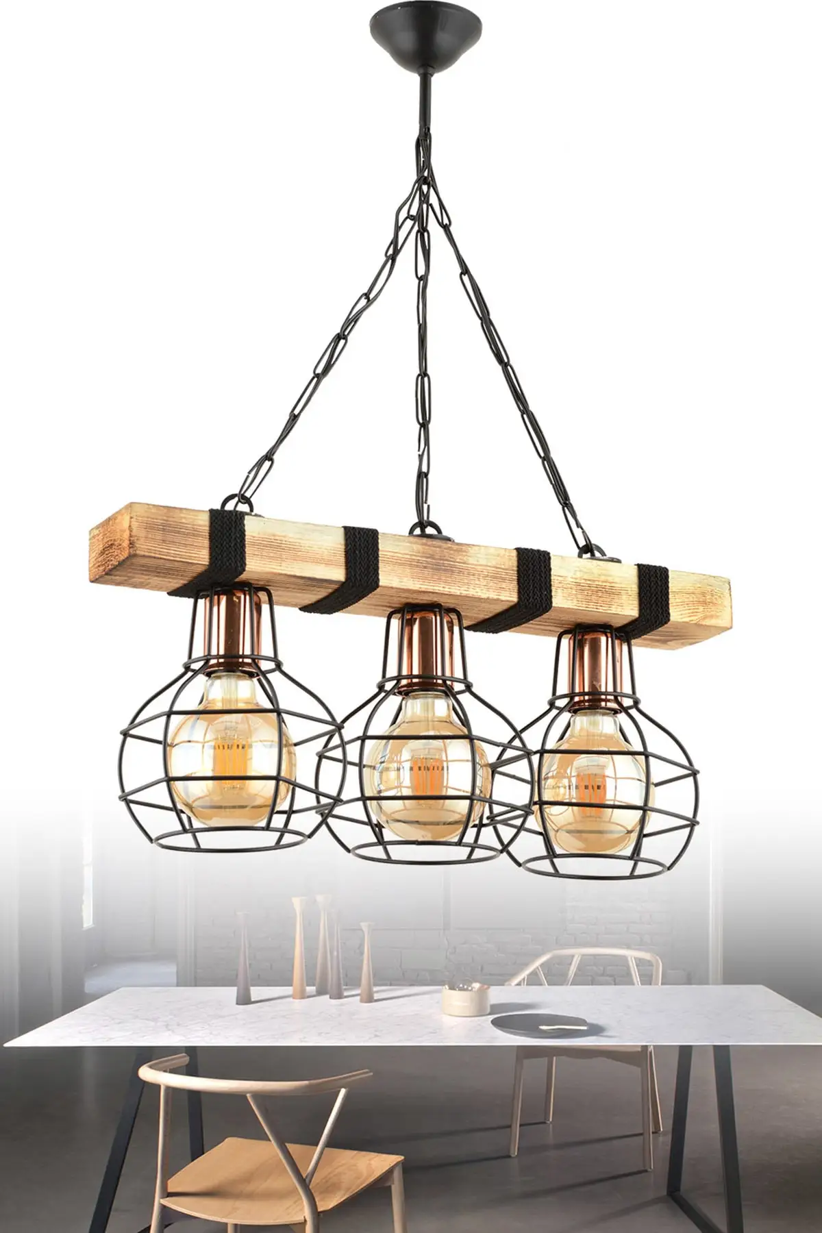 DOLBOVI Mudulight Bois 3-piece wooden-metal pendant Avzl-47