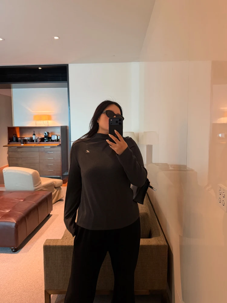 

Женская футболка больших размеров с вышивкой, длинным рукавом, высокой эластичностью, облегающим кроем, высоким воротником, повседневная, весенняя