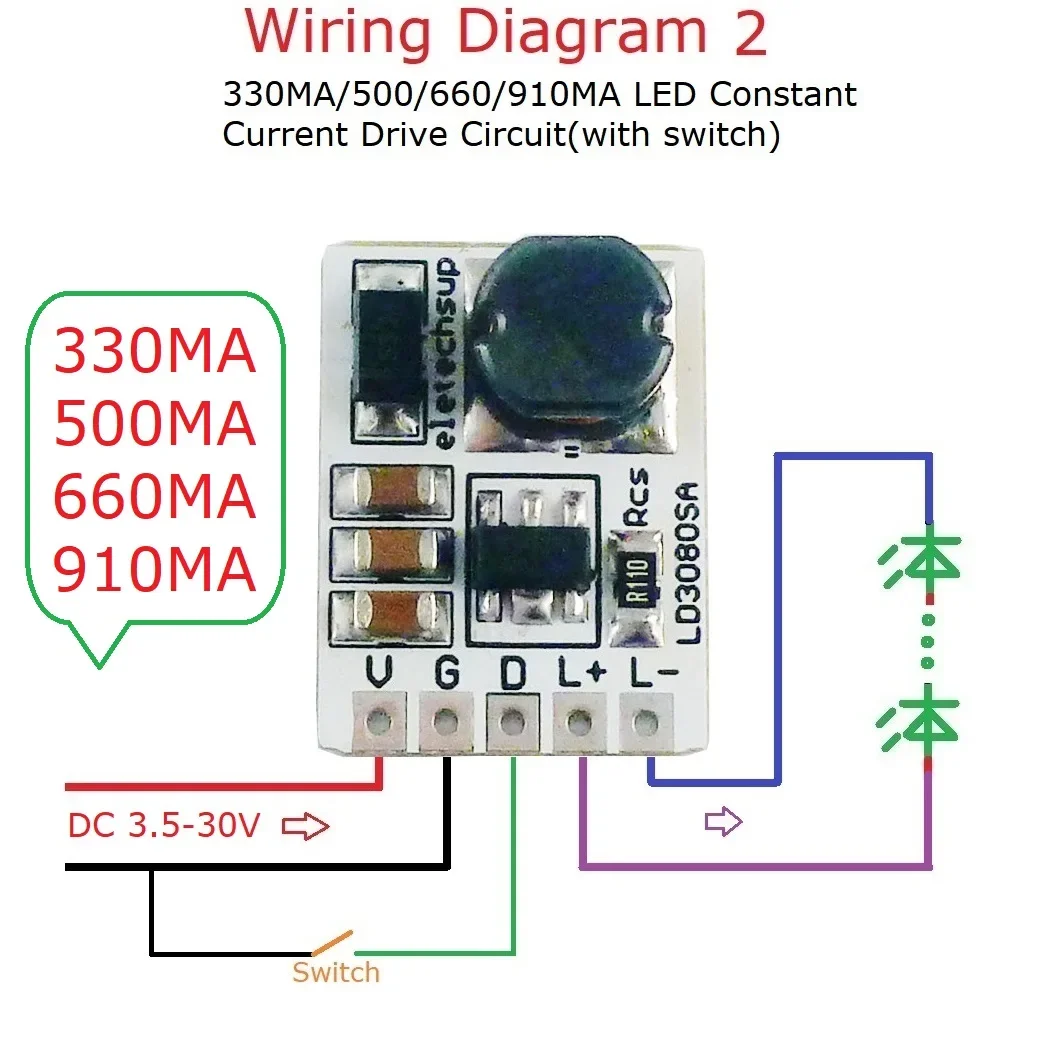 20W DC 3.7-30V PWM ON/OFF Control LED Driver Module 330/500/660/910MA Constant Current for Flashlight Headlight Emergency Light