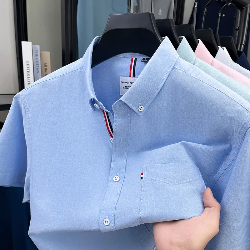 

New High End Men's 100% Cotton Shirt Summer Pocket Embroidered Short Sleeved Shirt Commuting Fashion Simple Top Men's Clothing