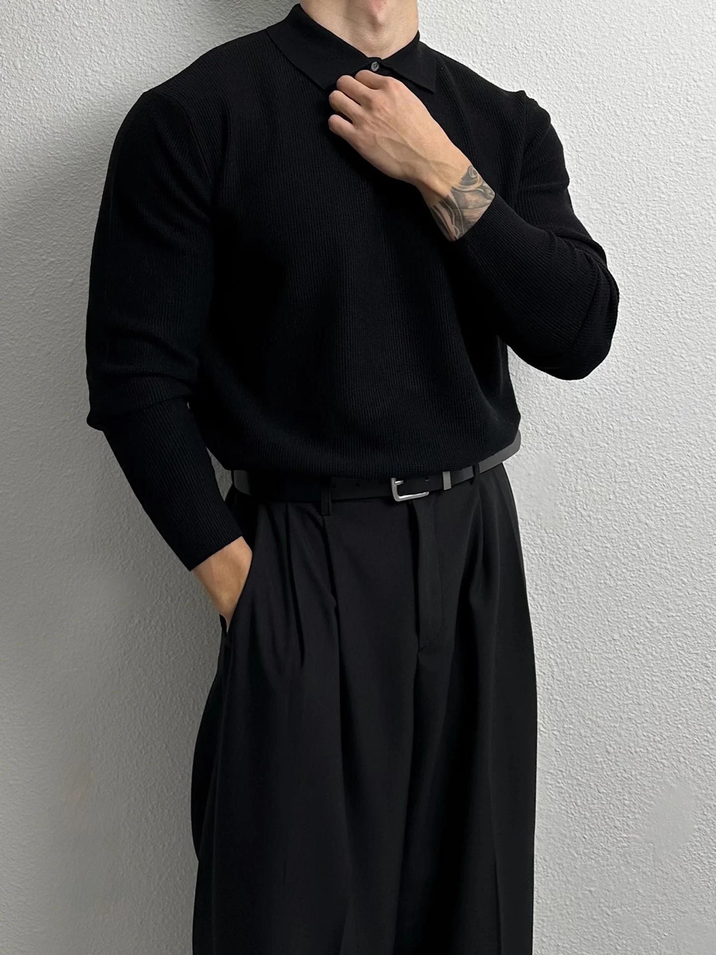 

Мягкий вязаный свитер с длинным рукавом для мужчин, осенне-зимний, новый, повседневный, с отложным воротником, универсальный, из полиэфирного волокна.