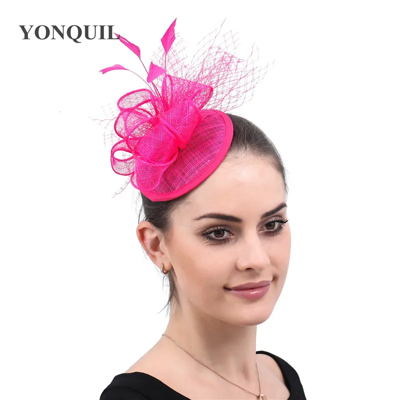 Gorgeous Coral Female Cocktail Fascinator Hat Headband For Elegant Ladies Womens Hat Feather Millinery Headpiece NEW Arrival