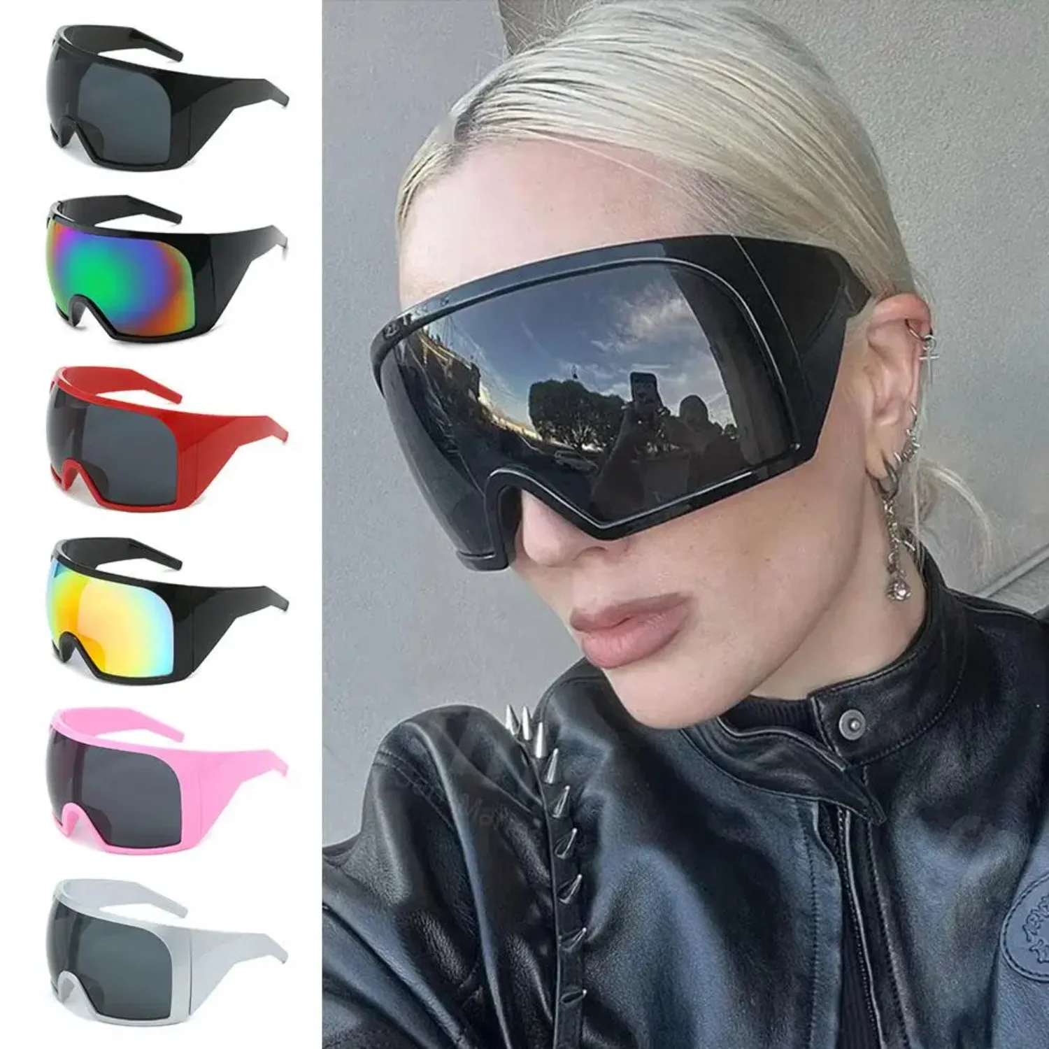 Punk One-piece Sunglasses Goggle  Women Men Luxury Sun Glasses Female Surround Shades 2000'S Eyewear