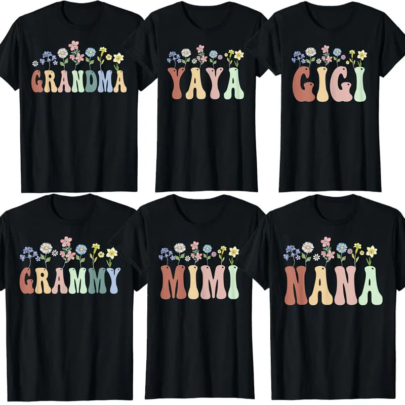 

Grammy Gifts Women Wildflower Floral Design Grammy T-Shirt Women's Fashion Nana Gigi Grandma Tees Yaya Mimi Mother's Day Clothes