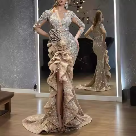 Breathtaking Dress Hollywood Sequined Fulllength Dress Backless Mermaid Ethereal Dress Gala Evening Floorlength Gown!
