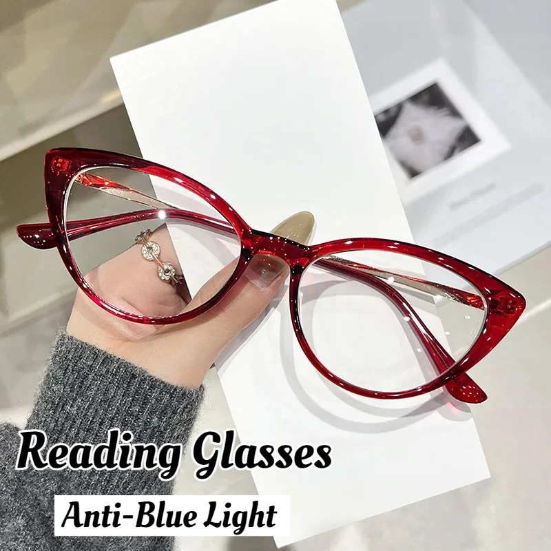 

Unisex Fashion Retro Cat Eye Reading Glasses Women's New Luxury High Definition Anti-Blue Light Reading Presbyopia Glasses +4.0