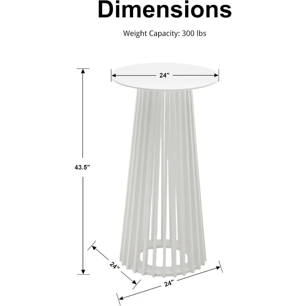 바 테이블, 원형 세트, 카운터 높이 43.5 인치 베이스 식탁, 단단한 나무 스트립, 높은 바, 흰색 바 테이블