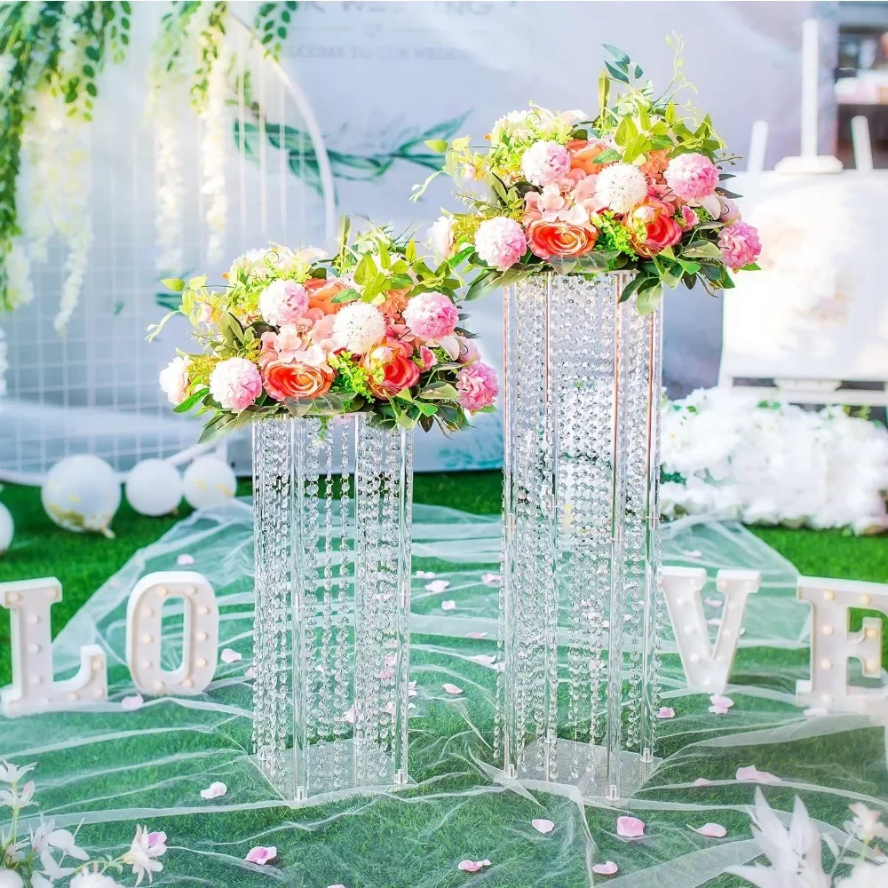 

10 Pcs 31.5in Tall Flower Vase Flowers Elegant Bulk Weddings Decoration Table Geometric Centerpiece Stands Crystal Freight Free