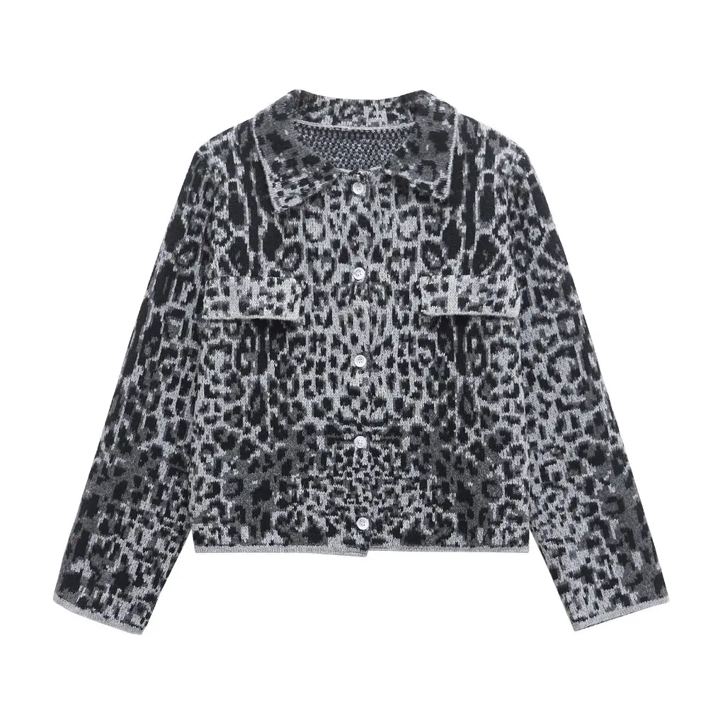 

European And American Fashion Joker Animal Print Long Sleeve Knitted Cardigan Women's Spring Autumn Jacket G8943