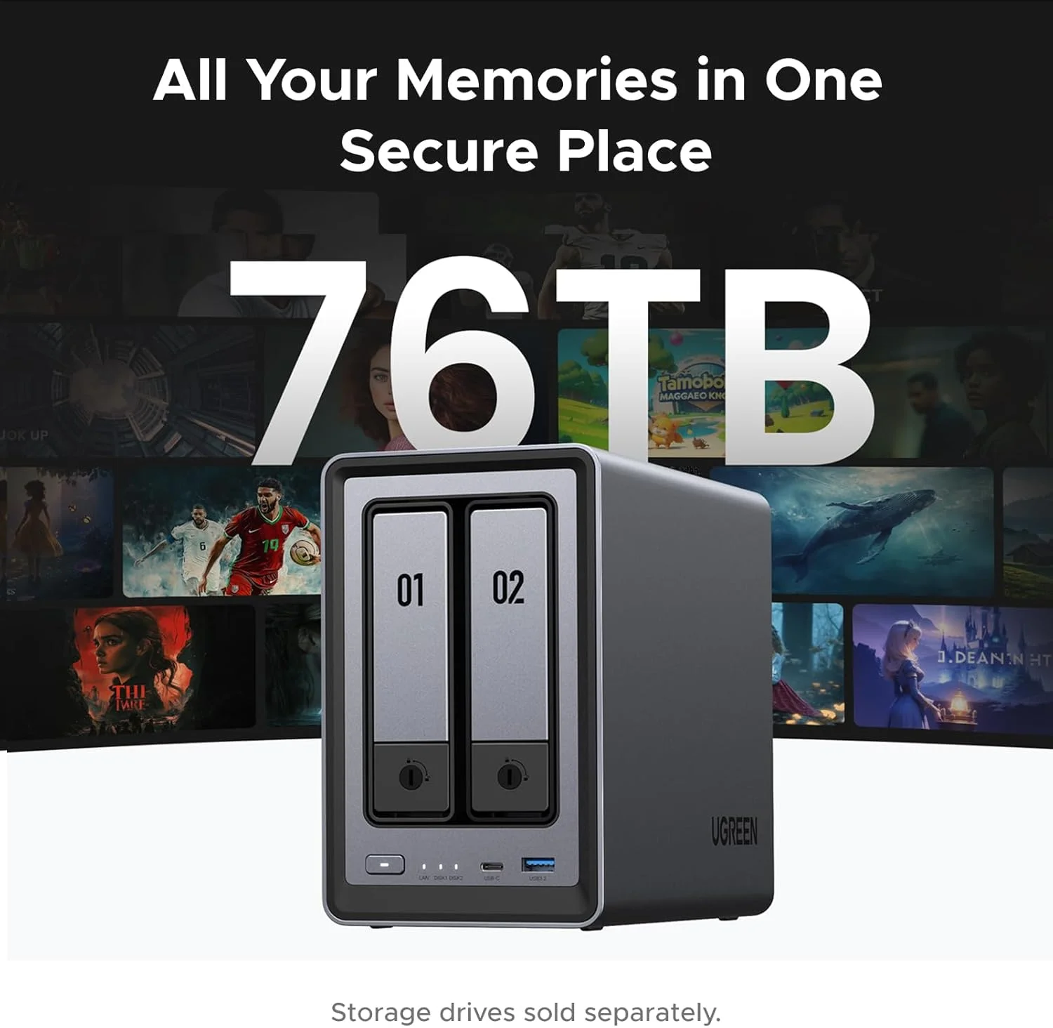 UGREEN NASync DXP2800 2베이 데스크탑 NAS, N100 쿼드코어 CPU 네트워크 연결 스토리지 (디스크 미포함)