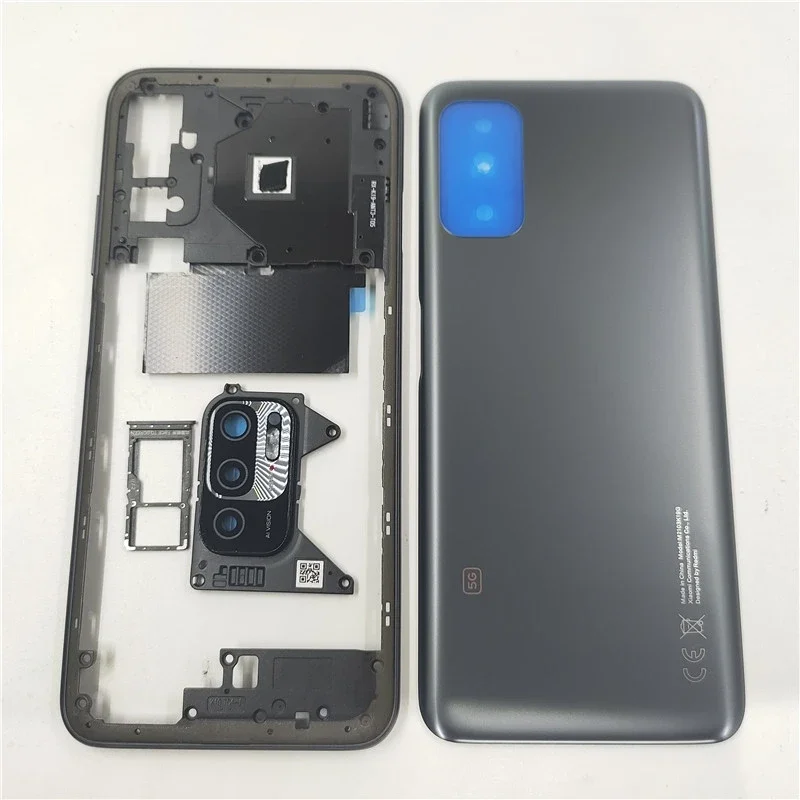 For Redmi Note 10 5G Full Housing Back Lid Housing Door   Middle Frame   Sim Card With Camera Lens Parts