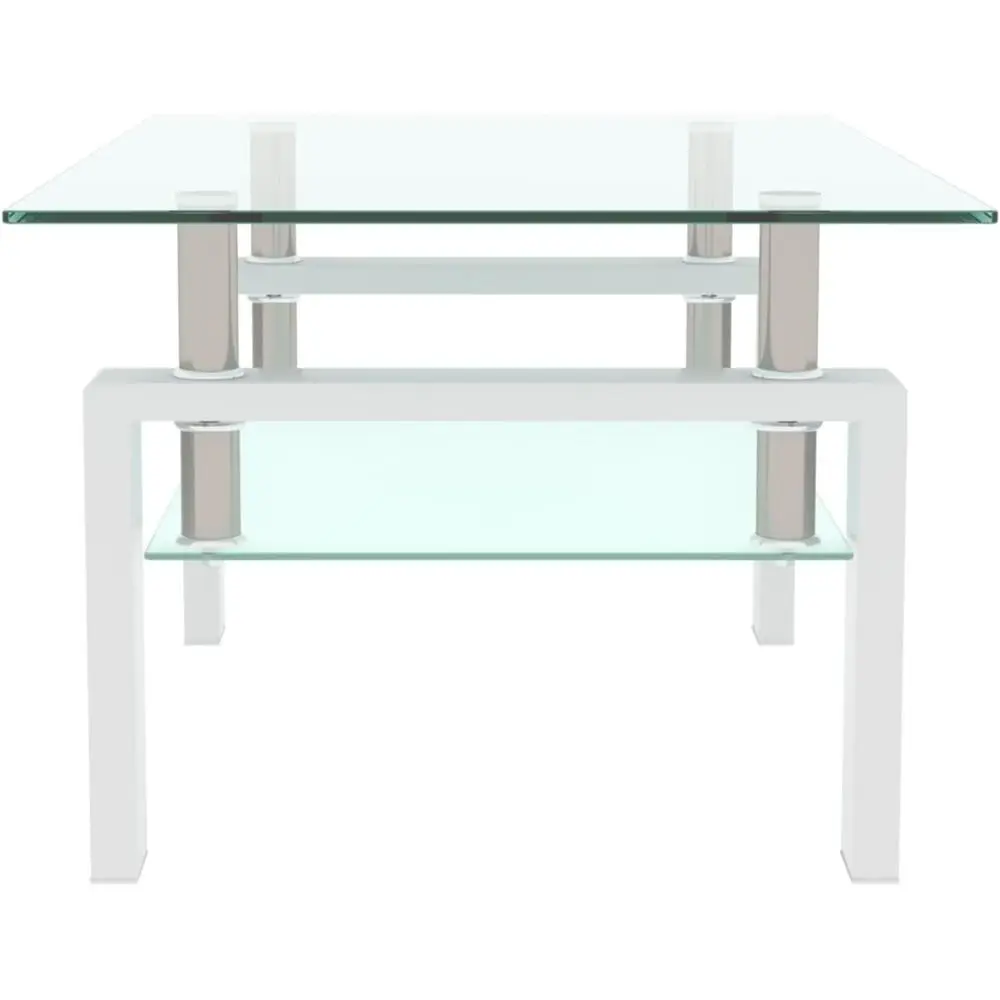Modern Rectangular Tempered Glass Coffee Table with White Metal Frame for Living Room