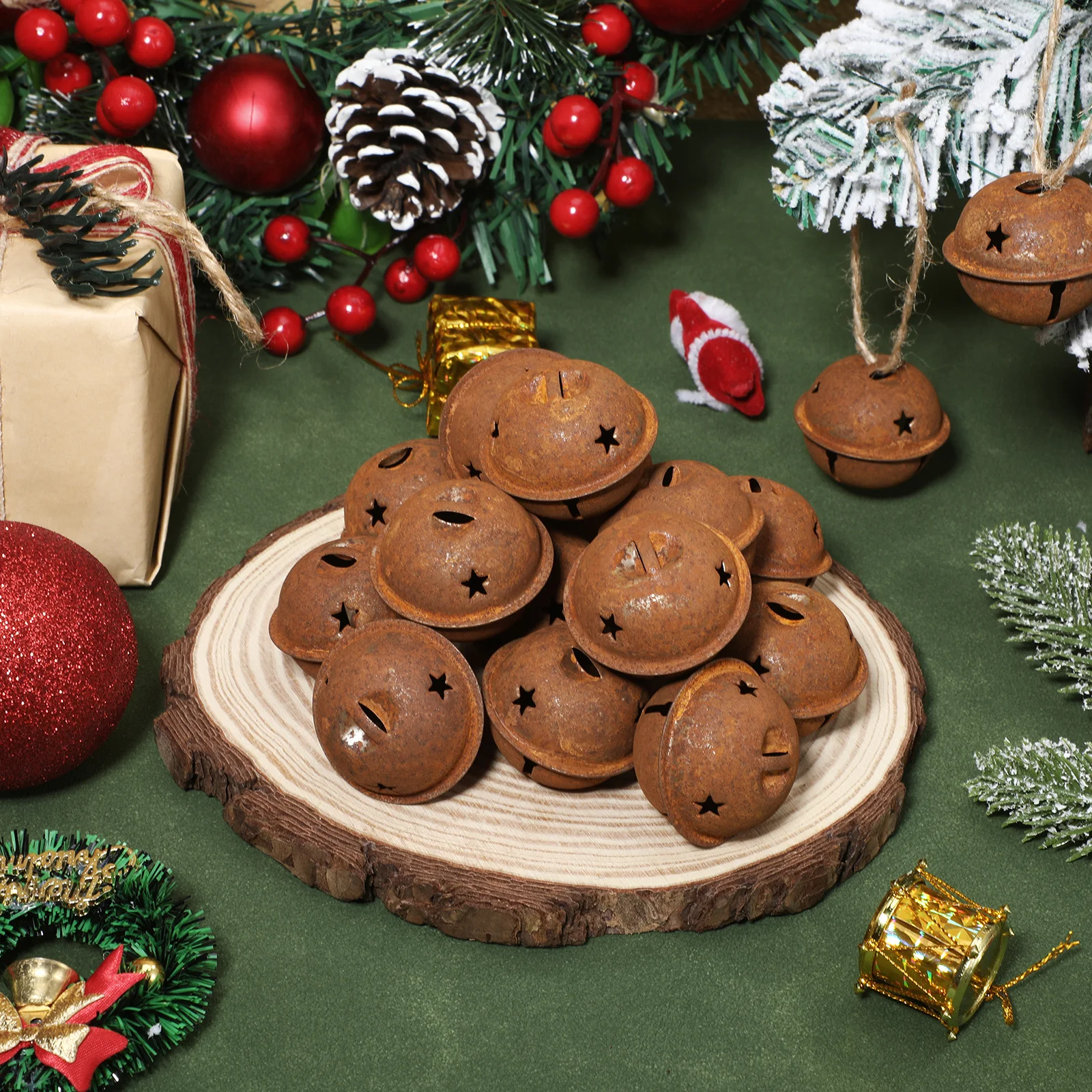 

24Pcs Retro Style Jingle Bells Rust-Looking Metal Bells for Christmas Decoration Wreath Wedding Ornament DIY Craft Projects