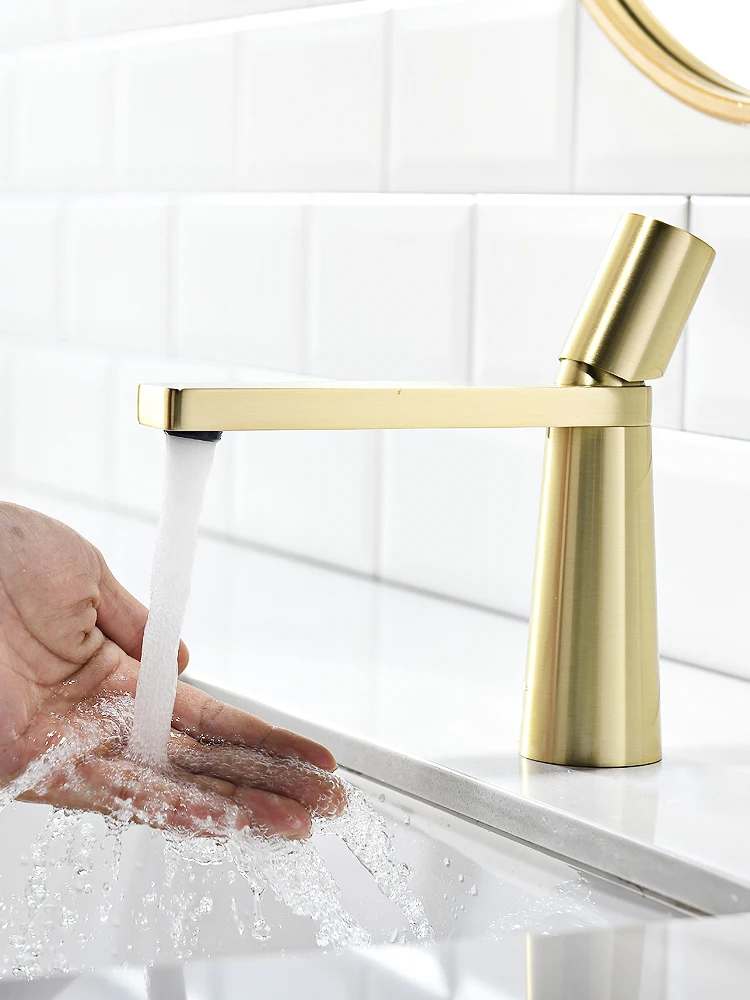 

Luxury Brushed Gold Brass Bathroom sink faucet Top Quality Hot cold water Lavabo Tap Modern Design hand basin faucet One Hole