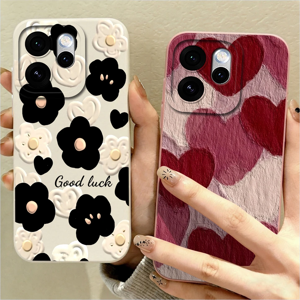 Coque de téléphone pour Oppo Reno15 Pro Max 5G, motif fleur porte-bonheur, en silicone liquide souple, protection de l'objectif, antichoc, antidérapante