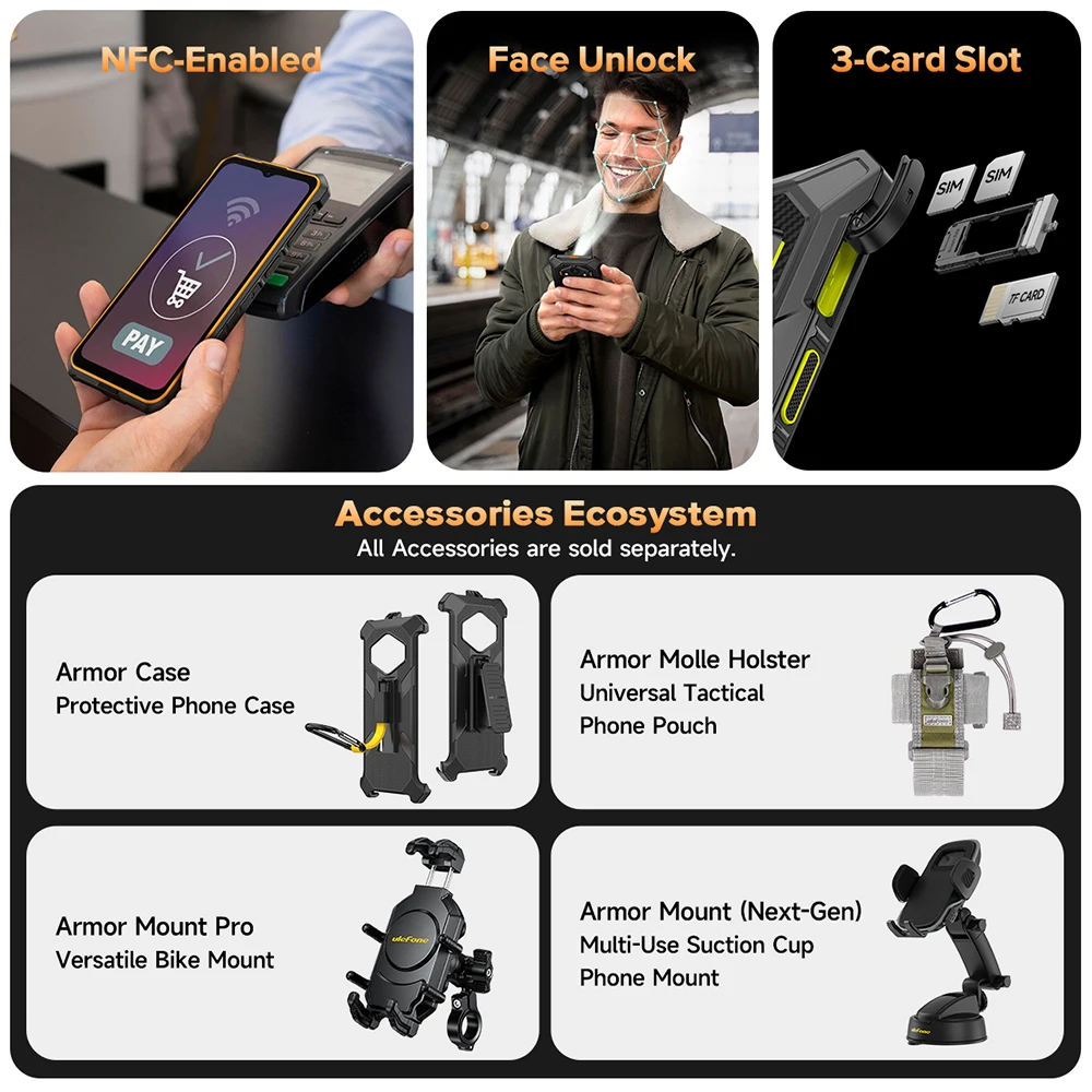 【Weltpremiere】Ulefone RugKing 3 Pro Robustes Smartphone, 6,56 Zoll, 120 Hz, 5700 mAh, Android 15, bis zu 16 GB RAM, 128 GB ROM, NFC, 4G, Global