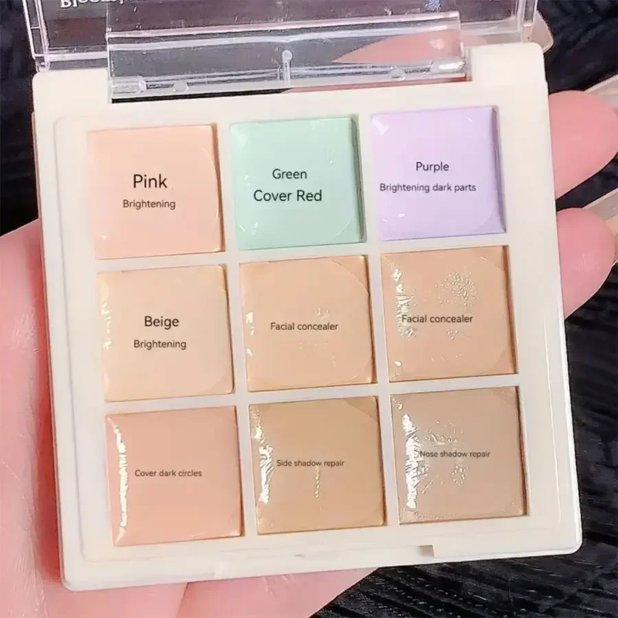 คอนซีลเลอร์ 9 สี Palette,คอนซีลเลอร์กันน้ําและเหงื่อปกปิดจุดด่างดํา,สิว,ความหมองคล้ํา,ครีมแก้ไขสี,แต่งหน้าเกาหลี