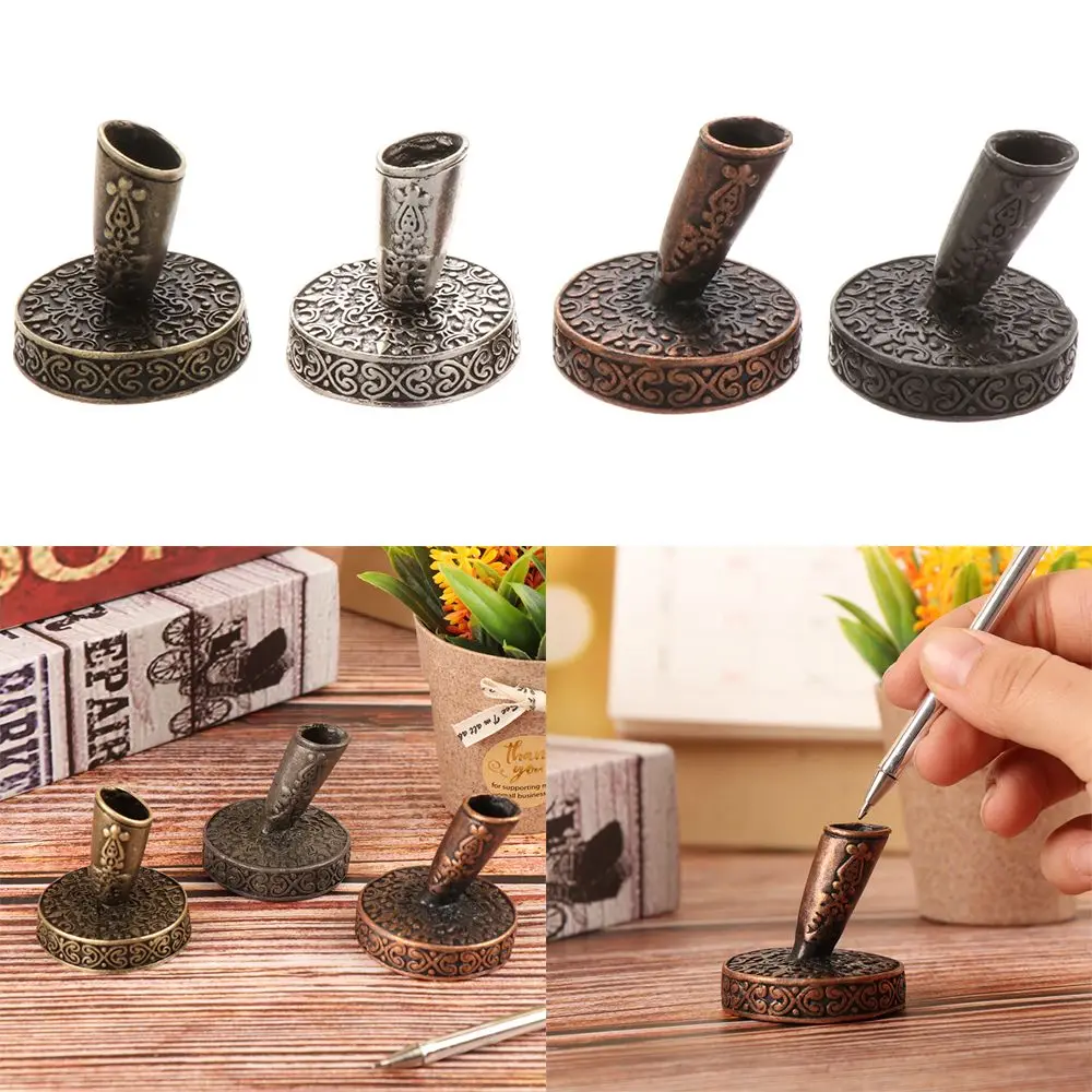 1pc Stationery Round Base Desktop Organizer Writing Accessories Pen Holder European Style Metal Pen Clips Vintage