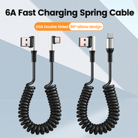 90 Degree Elbow Spring Cable USB Type C 6A Fast Charging 0.35-1.6M Retractable Data USB C To Type C Cable For iphone 15 Android