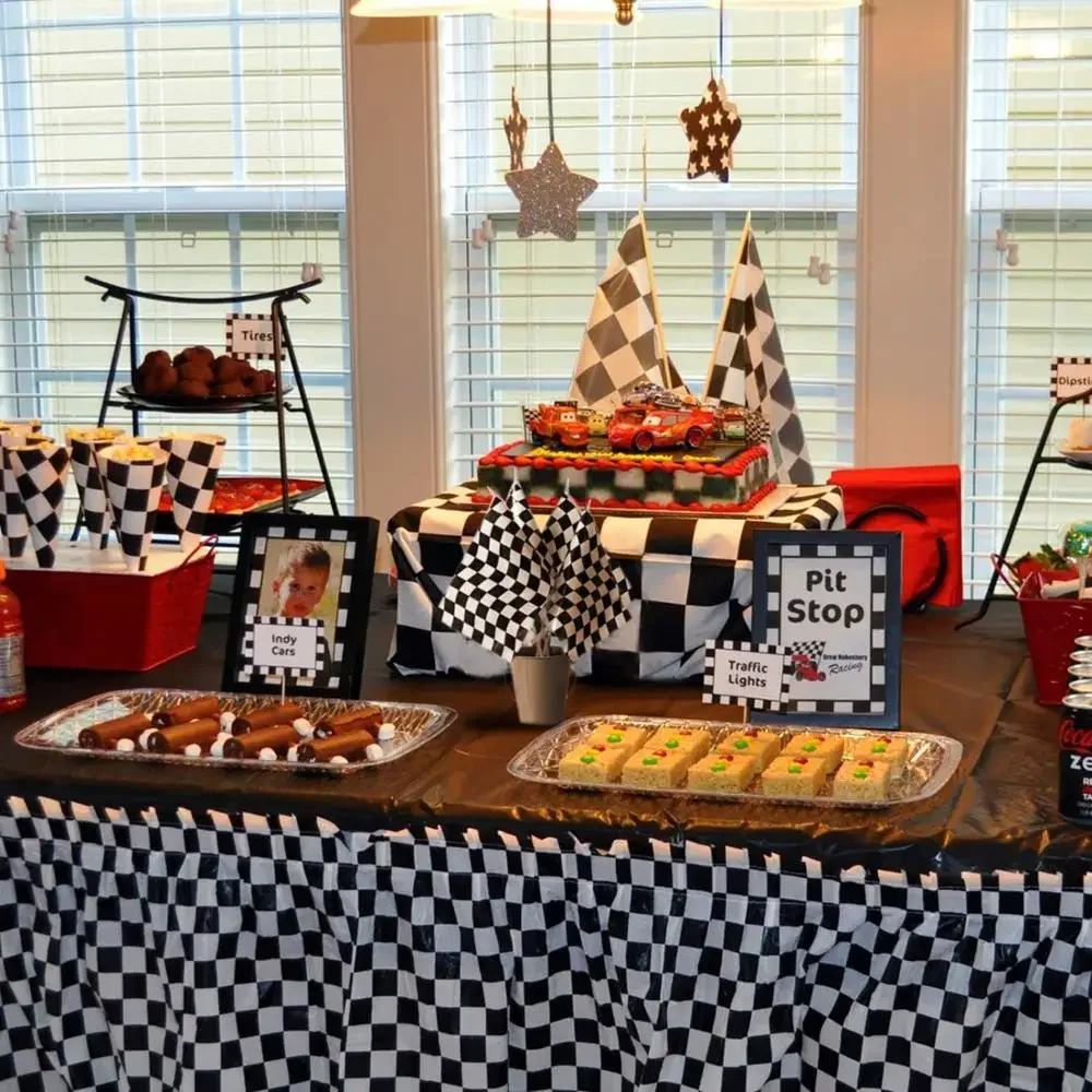 Black White Racing Car Party Deco Servies Chess Disposable tableware Set Checkered Flag Party Supplies Baby Shower Deco for Kids