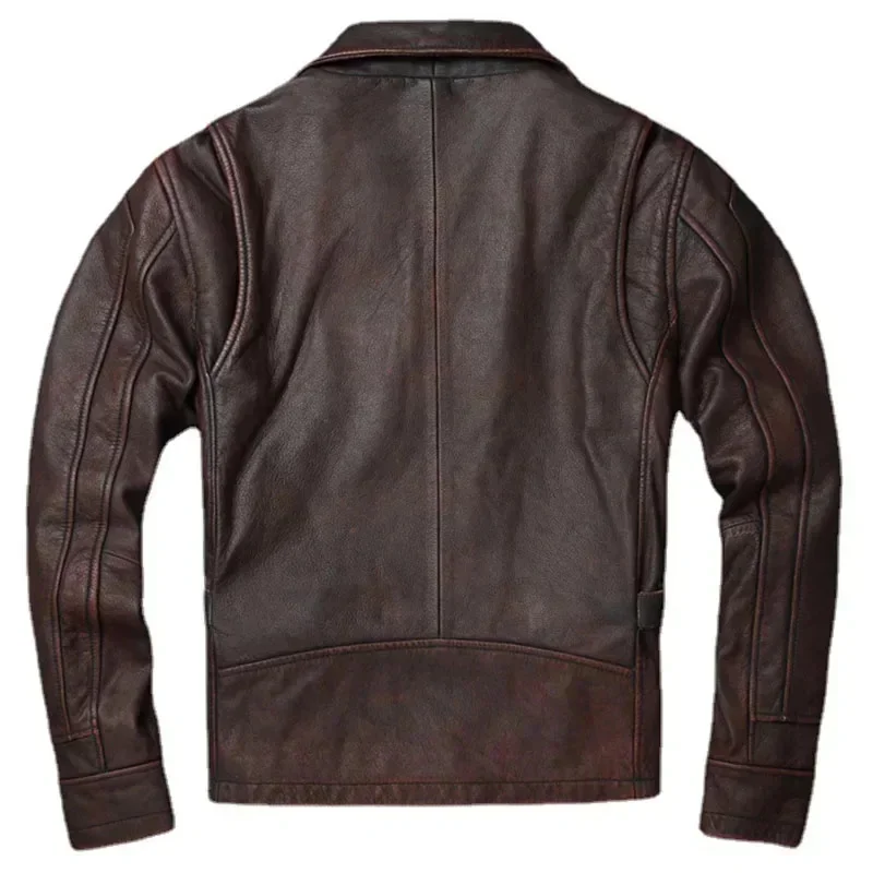 Men Cowhide Coat Vintage Leather Jacket Genuine Clothes 's Winter Motorcycle Biker s