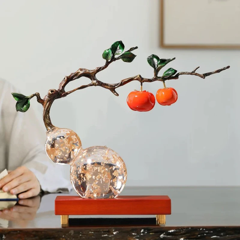 Persimmon Ruyi Ornament,Creative Copper Artwork Decor,Transparent Resin Gourd Handicraft,Crafts Desktop Decoration,Luxury Gifts