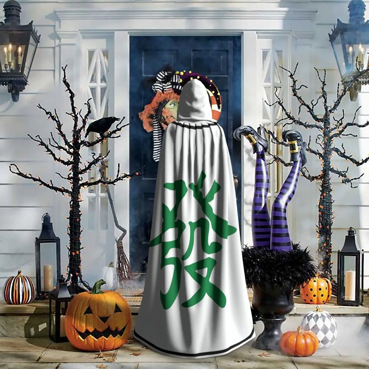 パターン麻雀タイル グリーンドラゴン ヴォカン ロングフード付きマント 魔女 中世コスチューム コスプレケープ ハロウィンパーティー 大人用 ユニセックス