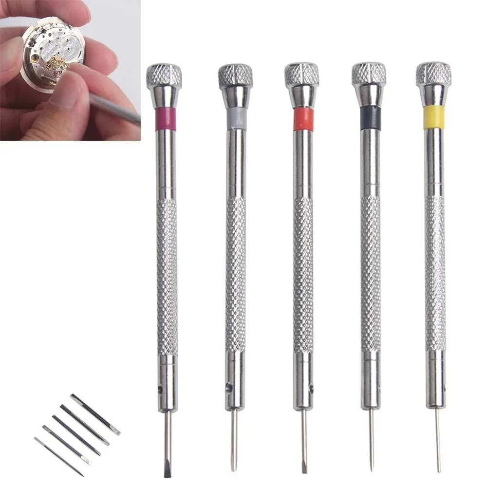 5pcs/set 0.8-1.6mm Steel Screwdriver for Watch Repairing Portable Watch Tools Band Removal with Mini Link Pins Watchmaker Tools
