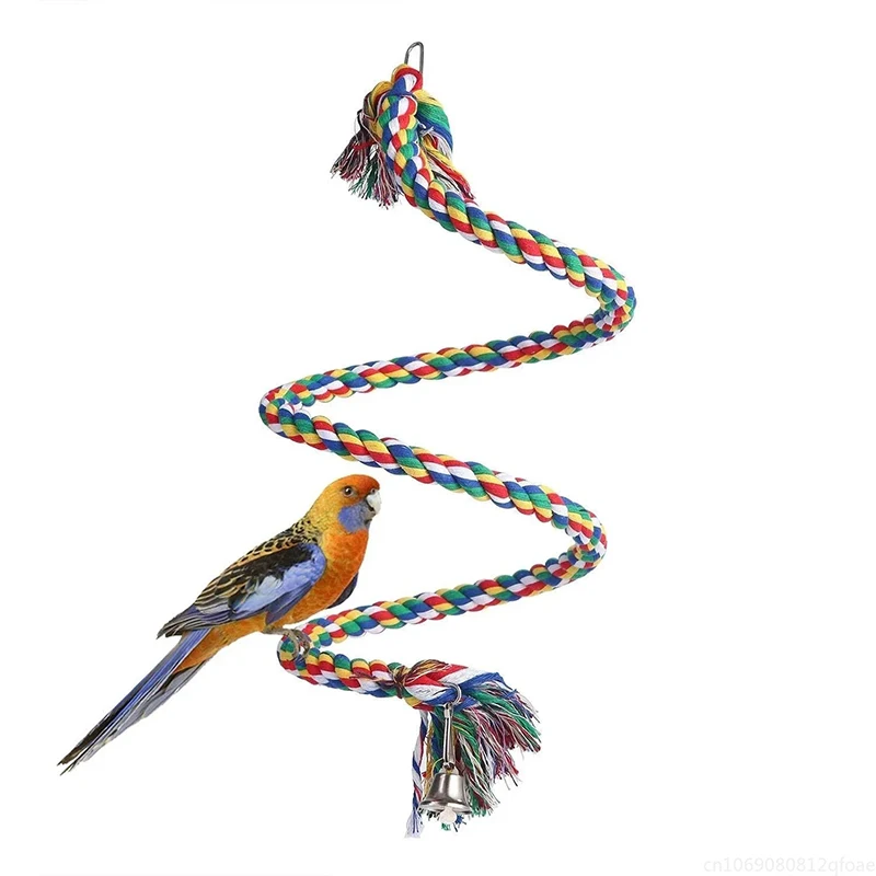 Bird Toy Spiral Cotton Rope Chewing Bar Parrot Swing Climbing Standing Toys with Bell Bird Supplies Parrots Climbing Swing Toys