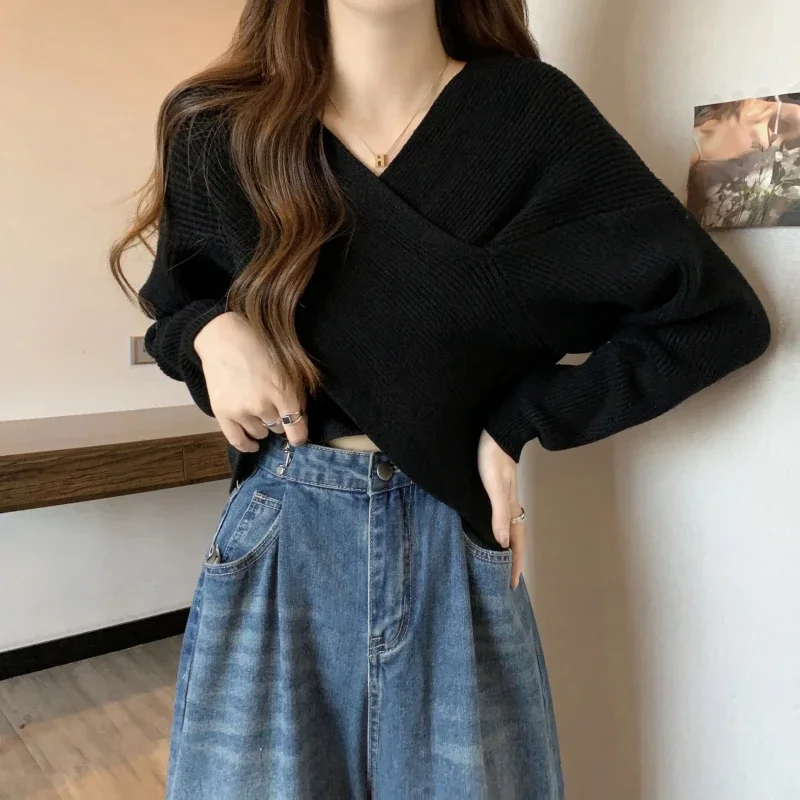 Autumn Winter Fashion Loose Basics Pull  Clothes Women Sweaters Solid Korean  Femme Vintage Casual Short Pullovers