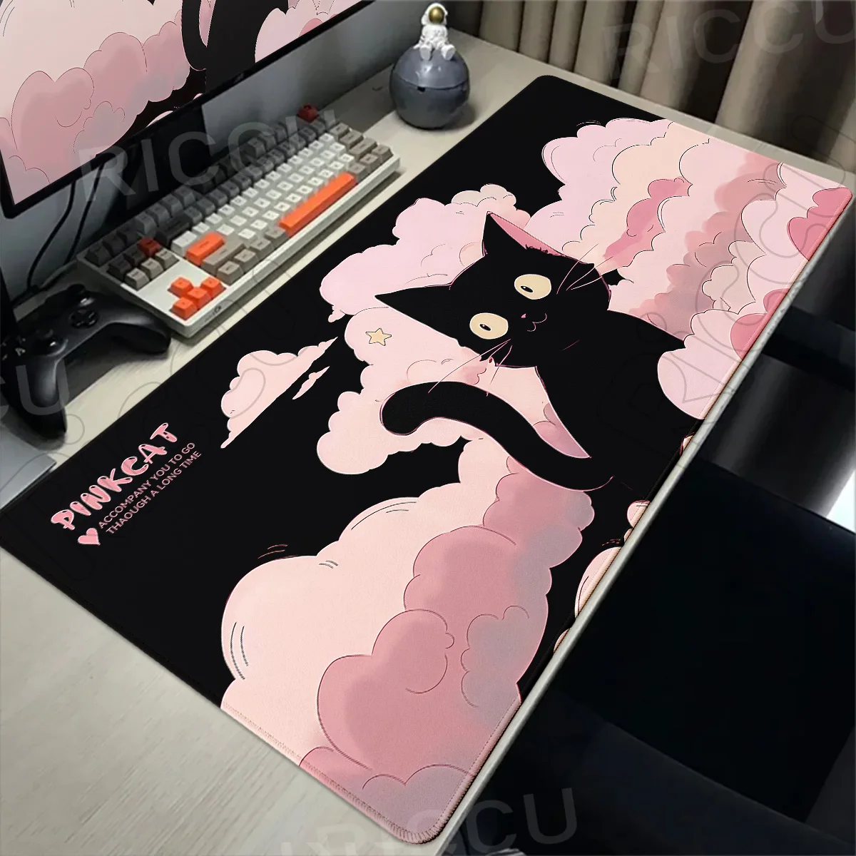 

HD Cute Black Cat Mouse Pad Large Computer Office Game Tablemat XXL XS Rubber Anti-slip PC Keyboard Mousepad Moon Cat Desk Mat