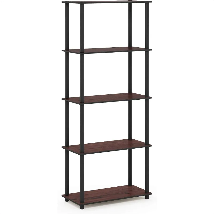 TurnNTube 5Tier Multipurpose Shelf Display Rack Storage Shelf Bookshelf Round Tubes Dark Cherry Black