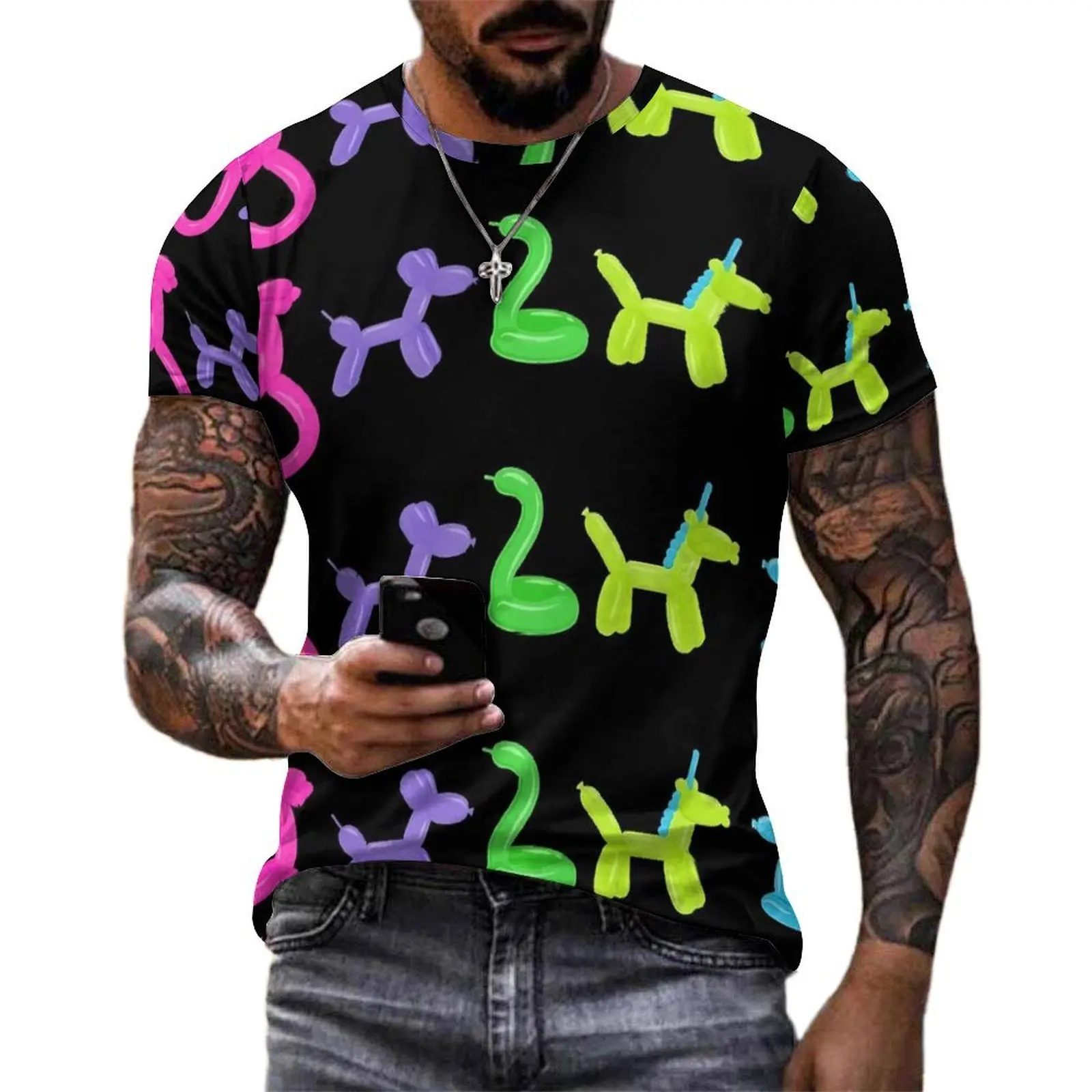 Balloon T Shirt Neon Animal Print Y2K Fun T-Shirts O Neck Hip Hop Tshirt Summer Men Graphic Top Tees Big Size