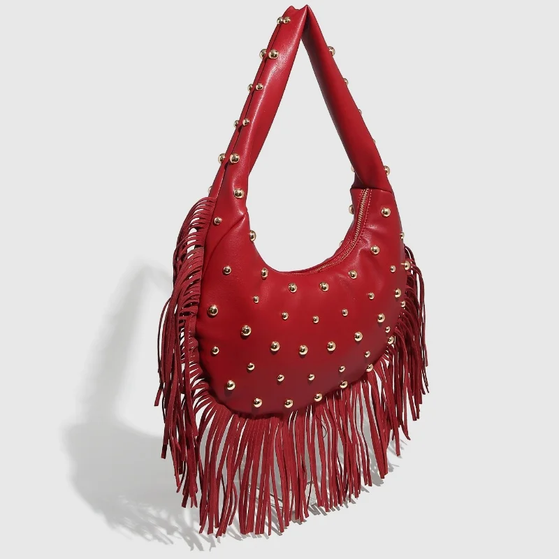 Сумка для пельменей в стиле ретро с кисточками и заклепками, 2025, женские сумки с локомотивами, большая вместительная сумка для подмышек, сумки из искусственной кожи высокого качества