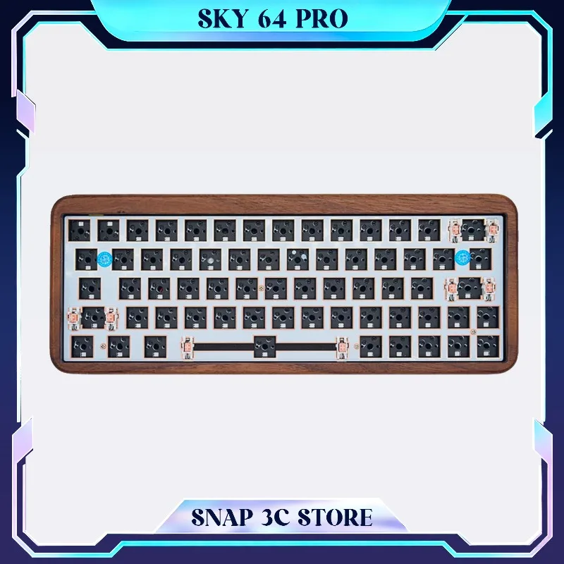 SKY 64 PRO Walnut Wood Mechanical Keyboard Kit Tri-Mode Bluetooth 2.4G GH60 Hot-swap Wooden Case RGB Backlit Custom for Mac