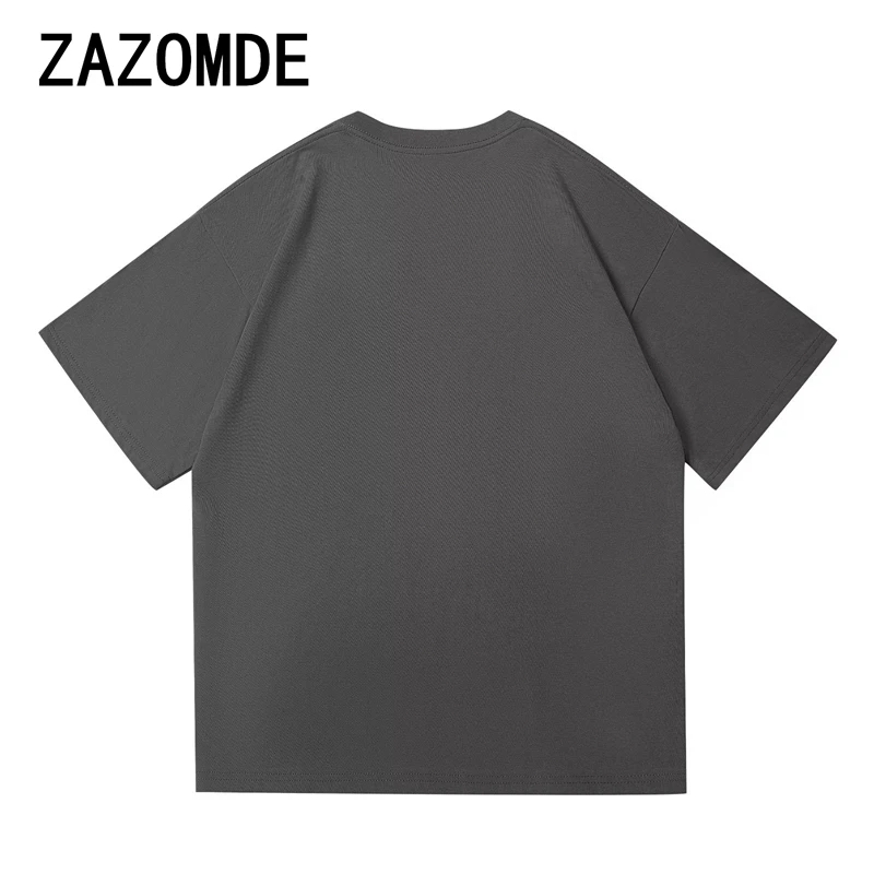 ZAZOMDE 100% Cotton Comb Round Neck Loose T-shirt Man 2024 Summer Dog Print Street Loose Short Sleeve T-shirt Men\'s 260G Top