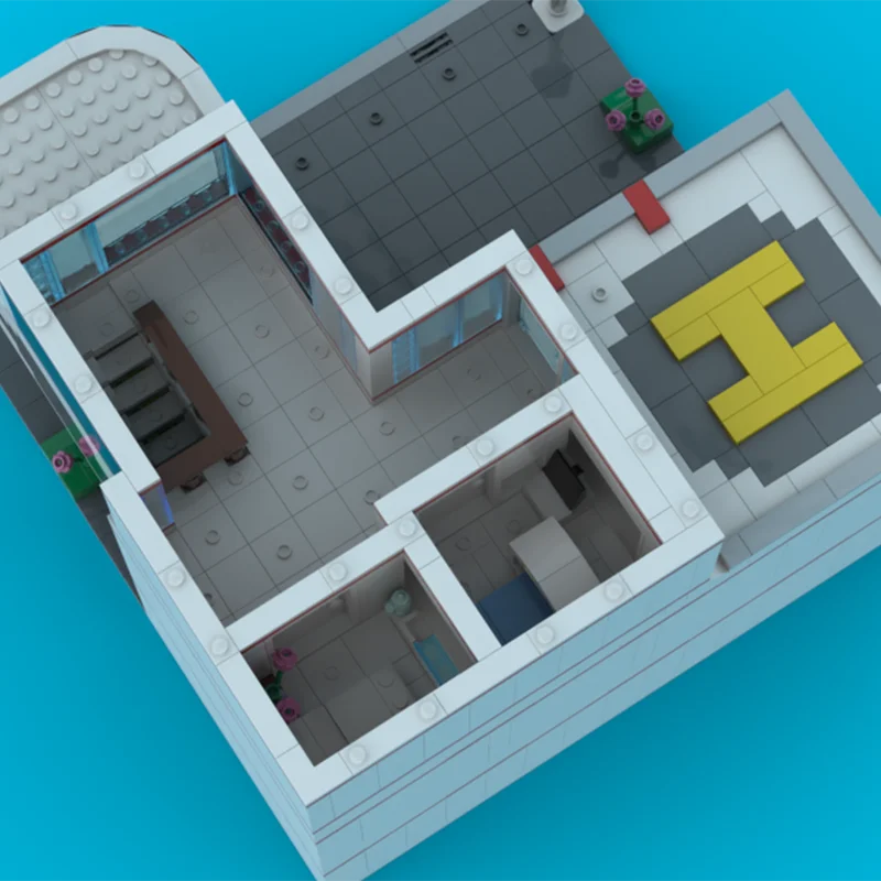1536pcs Modular Building Blocks,สามชั้นโรงพยาบาลรุ่นแผนกต้อนรับ,พื้นที่รอ,ห้องเด็กเล่น,สามห้องผู้ป่วย