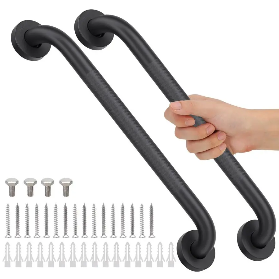 

Pack 24 Inch Shower Grab Bars for Seniors Bathroom, Black Stainless Steel Safety Support Handles for Shower, Anti Slip Grab Bar