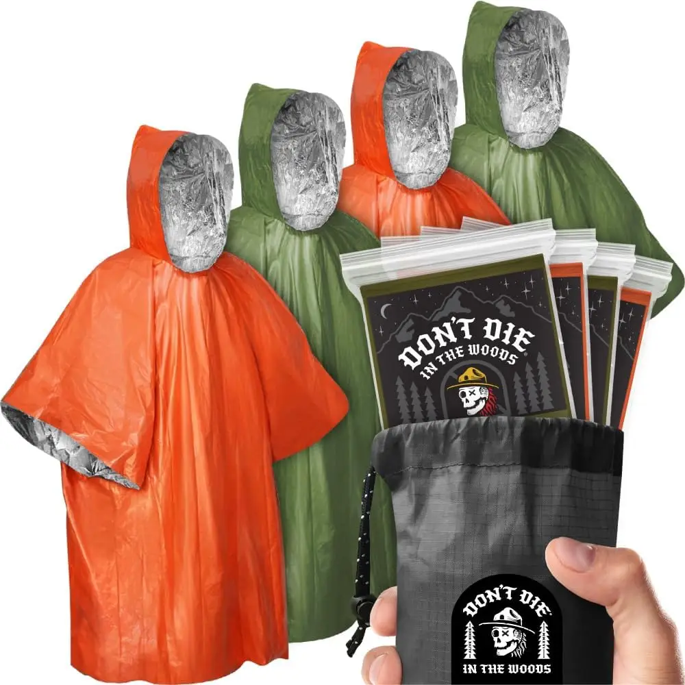 

Emergency Poncho for Hiking and Camping - Rain & Heat Protection with Mylar Blanket