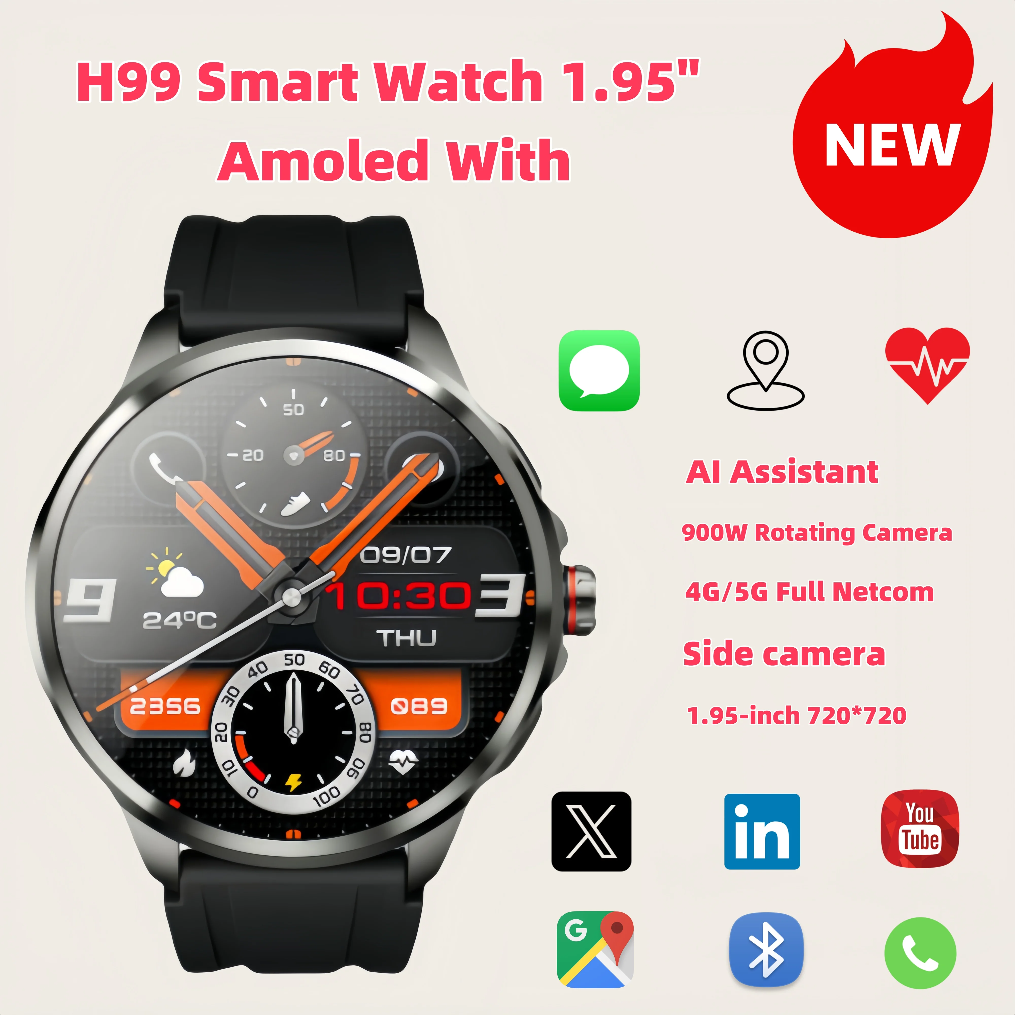 

H99 Smart Watch Android Watches Amoled Smartwatch With 190° Rotary Ca Sports Watches