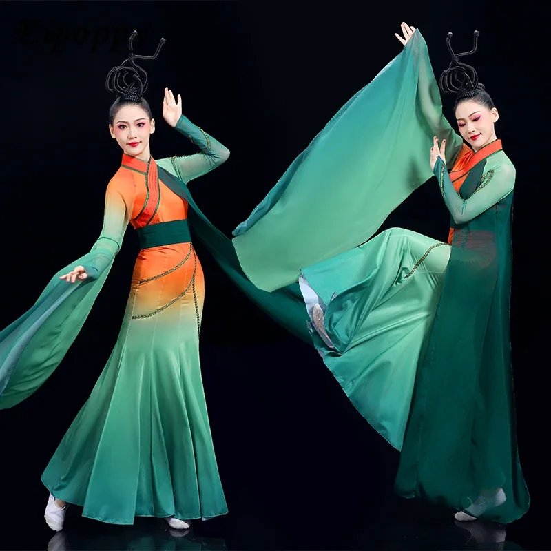 New Classical Dance Costume Ancient Costume Elegant Cross Collar Wide Sleeve National Style Performance Wear