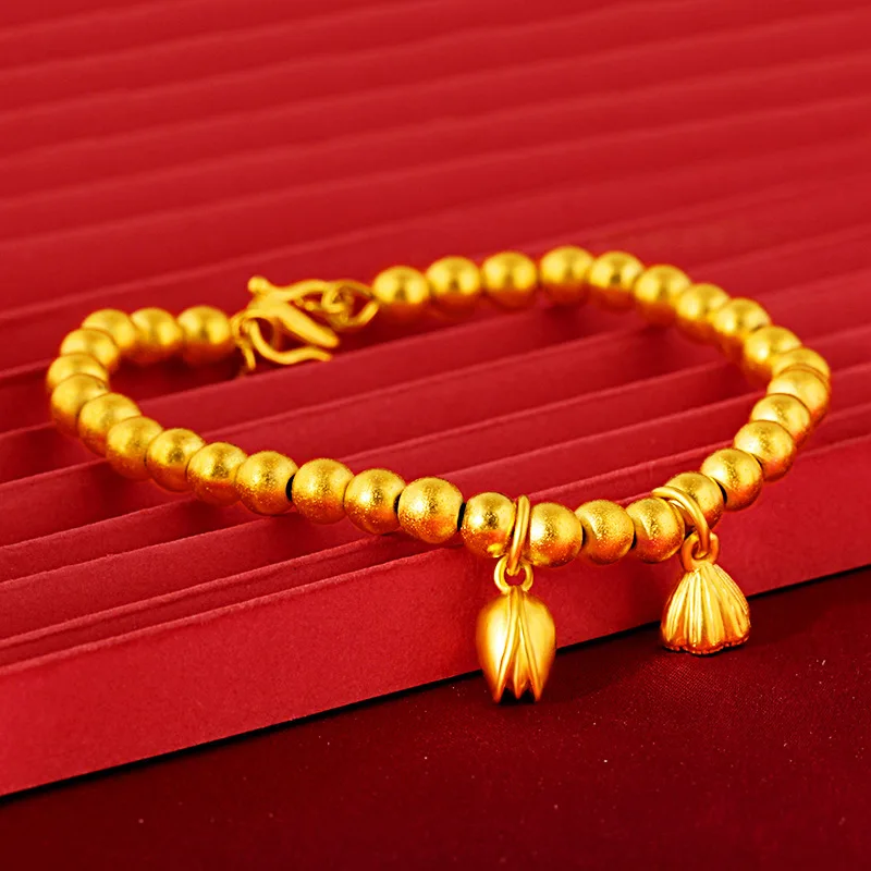

Auspicious Meaning Lotus Heart & Lotus Seed Bracelet For Women 24K Gold AU999 | Surplus year after year, full of blessings