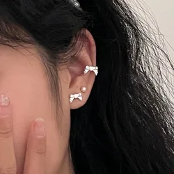 Vent fille 925 Sterling Silber Bogen Knoten Ohrclip für Frauen Mädchen Liebe Herz unregelmäßige Textur süßen Schmuck Geschenk Drops hipping