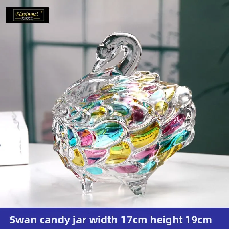 Creative swan glass candy glass jar with lid crystal glass snack household dried fruit European living room ornament