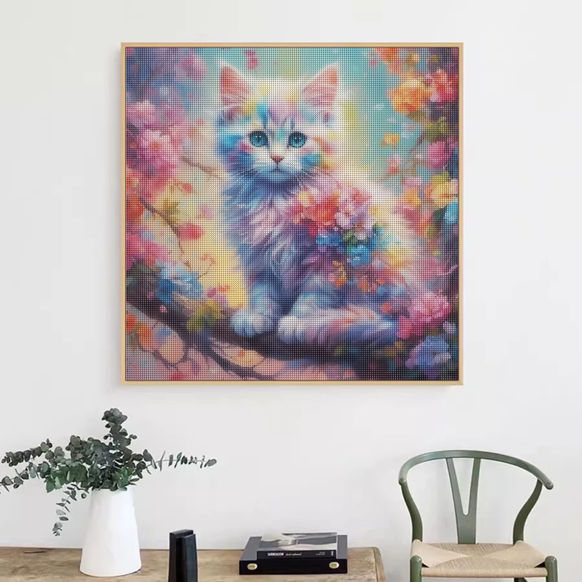 SDOYUNO Diamond Painting Cartoon Animal Cat Full Square/Round Mosaic Rainbow Flower 5D DIY Paintings For Interior